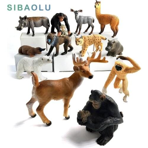 Hippo Warthog Chimpanzee Polar bear Deer Mandrill Lynx Gibbon Alpaca Platypus Animal model figurine home decoration accessories