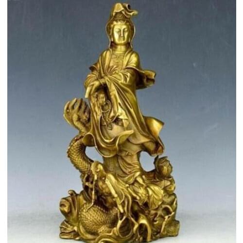 Chinese Buddhism brass Dragon Kwan-Yin Guanyin Bodhisattva goddess Buddha statue