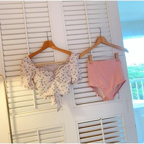 Korean Style High Waist Bikini Set Women Biquini Suit Two Pieces Swimwear Print Swimsuit High Quality Beach Suit 2020