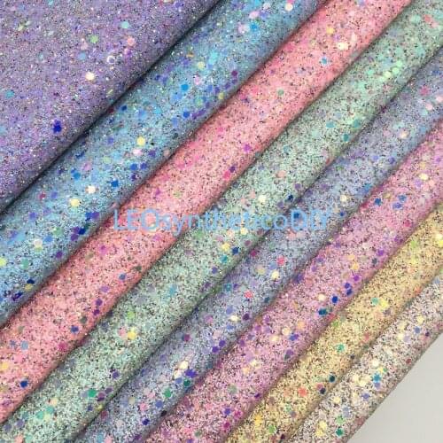 LEOsyntheticoDIY Iridescent Pastel Colors Chunky Glitter Vinyl Fabric Sheet Felt Backing Leather Faux Vinil DIY A4 SIZE R043A