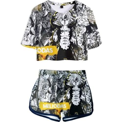 3D Pop Summer Soft Shorts And T-shirts The Seven Deadly Sins Fashion Women Two Piece Sets Cool Print Crop Top Clothes