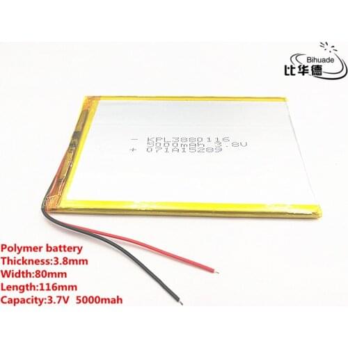 2pcs 3.7V,5000mAH 3880116 (polymer lithium ion battery) Li-ion battery for tablet pc 7 inch 8 inch TOY,POWER BANK,GPS,mp3,mp4