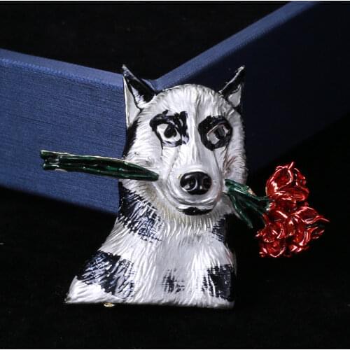 Fashion Cartoon Husky Animal Brooch for Woman 2021 New Womens Coat Clothings Accessories