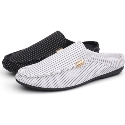 Summer New Mens Non-Slip Peas Shoes Mens Casual Shoes All-Match One-Step Lazy Shoes Breathable Half-Support Youth Trendy Shoes
