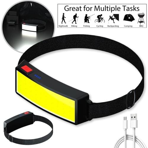 Headlamp Portable Mini COB LED Headlight with Built-in Battery Flashlight USB Rechargeable Hiking Torch 3 Modes Adjustable