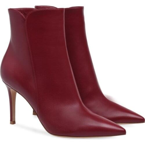 New Ankle Boots Pure Color Nude Women For Autumn Winter PU Leather Pointed Toe High Heel Woman Chelsea Boots Plus size 35-45