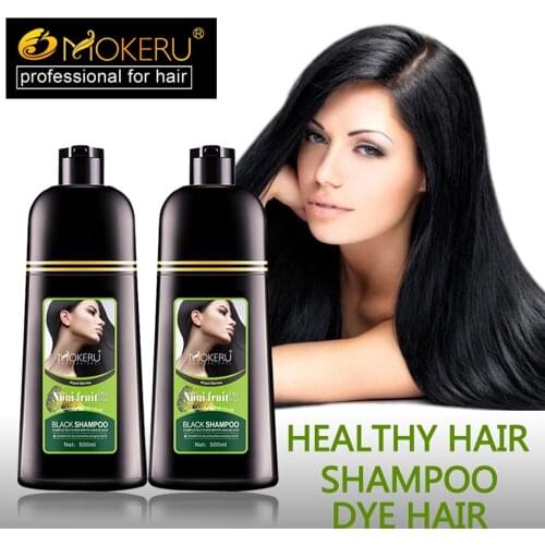 Mokeru Organic Natural Fast Hair Dye Plant Essence Permanent Black Hair Color Dye Shampoo For Cover Gray White Hair 500ML