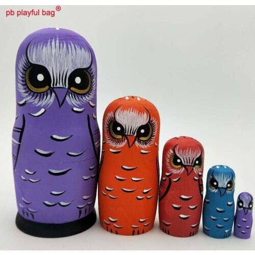 PB Playful bag Five layer purple owl Russian dolls interesting wooden toy set Creative Festival gift home decoration crafts HG65
