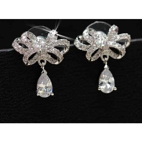 Valentine Lover Gift Classical Water Drop Wedding Stud Earrings Romantic Engagement 925 Sterling Silver Jewelry