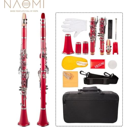 Naomi Professional Bb Clarinet ABS Clarinet Cupronickel Plated Nickel 17-key Kit W/ Clarinet+Reeds+Strap+Case+Component Red