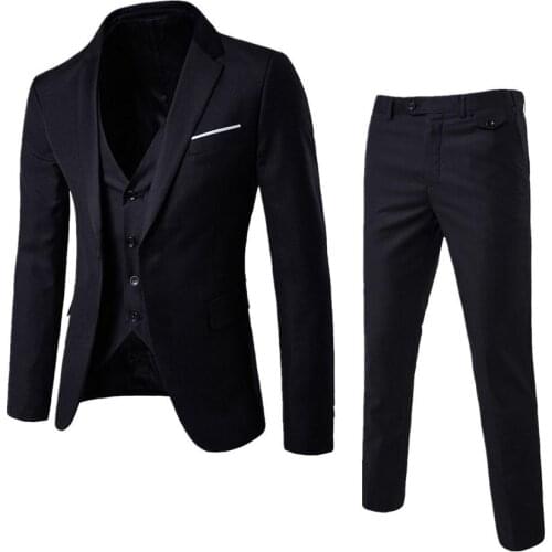 3Pcs Jacket+Pant+Vest Luxury Men Wedding Suit Male Blazers Slim Fit Suits For Men Costume Business Formal Party Classic Black