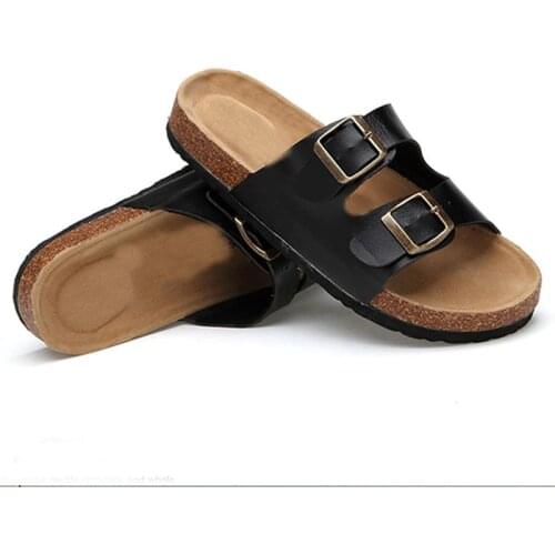Womens Summer Beach Cork Slippers Double Buckle Non-slip Clogs Slides Woman Flip Flops Ladies Sandals Home Shoes Size 35-44