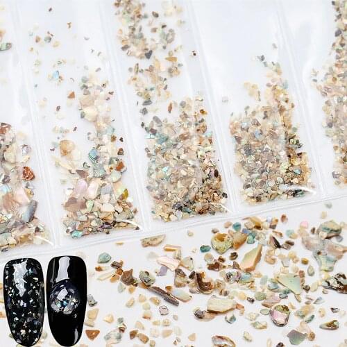 Mix Sizes 3D Abalone Sea Shell Fragments Texture Nail Art Sequins Slice Powder Decoration Slice DIY Salon Tips CF