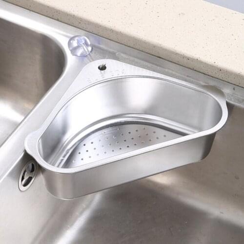 304 Stainless Steel Sink Filter Rack Fruit Vegetable Drainer Sriangle Drain Rack Leftovers Filter Sink Drain Basket For Kitchen