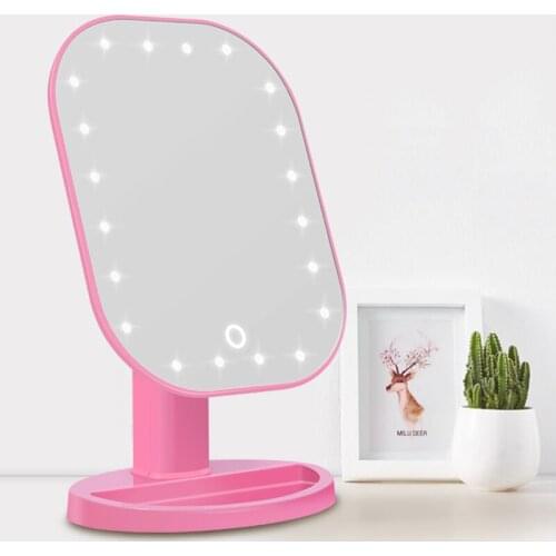 LED Makeup Mirror With Storage Base Touch Induction Desktop Storage Makeup Mirror Single-sided Fill Light Makeup Mirror