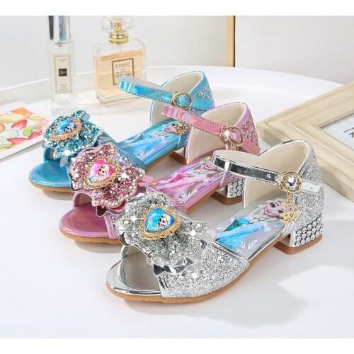 Disney New Elsa Shoes For Girls Cartoon Leather Children Shoes Frozen Princess Kids Shoes Girl Sandals Dress Snow Queen Sandal