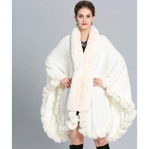 10 Colors 2020 Women Winter Thick Shawl Fake Fox Fur Big Long Collar Loose Poncho Big Pendulum Capes Plus Size Cloak Black Coat