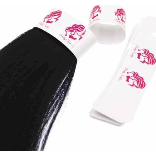 1000pcs Customized Printed Glossy Laminated white Paper Labels Stickers Human Hair Bundle Wraps Adhesive Labels 25*110mm