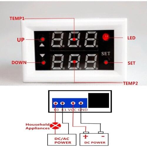 12v Dual display digital thermostat temperature controller Control Relay Switch