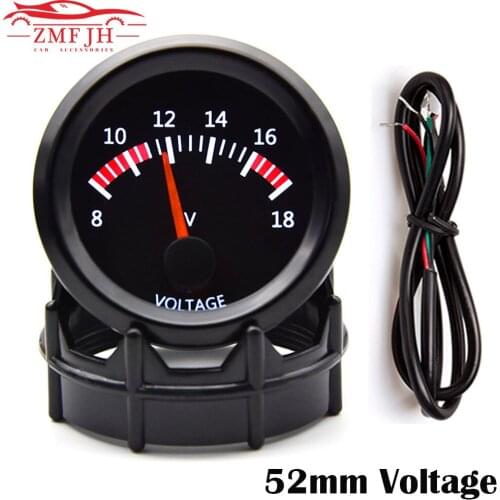 2" 52mm Gauge VOLTS Car Gauge 12V Auto Instrument Voltage Meters Gauge 8~18V Car Volt Meter Pointer Car Gauge Black Gauge Cup