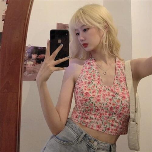 2021 Women Sexy Off Shoulder Sleeveless Camisole Sleeveless Camisole Base Shirt Top Printed Floral Bandage Vest