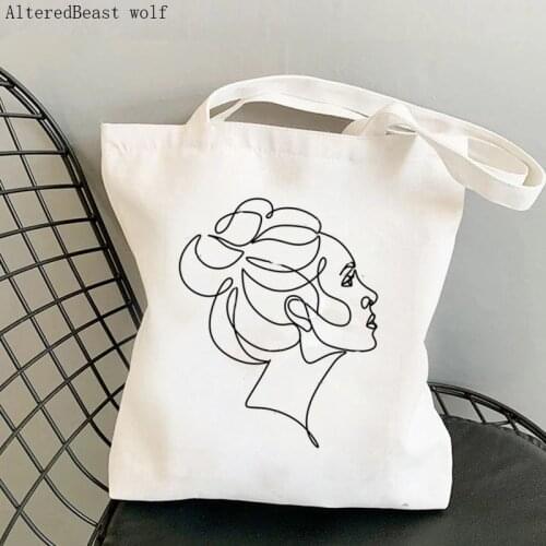2021 Shopper Woman face one line art Printed Tote Bag women Harajuku shopper handbag girl Shoulder shopping bag Lady Canvas Bag