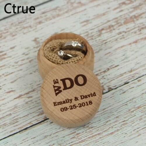Personalized Ring Box Custom Rustic Wedding Ring Bearer Engraved Wood Round Ring Box Wedding Ring Box Wooden