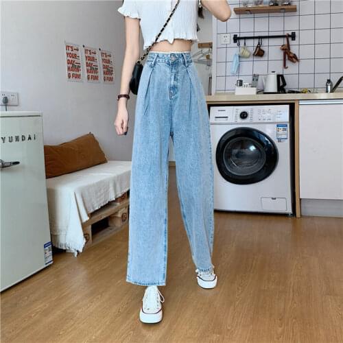 Denim Baggy Flared Pants Femme Sweet Women High Waist Jeans Lace-Edged 2021 Autumn Wide Leg Loose Pants Aesthetic Straight Slim