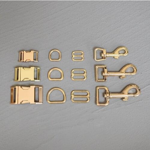 10 Sets 15/20/25mm Metal Slider D Ring Release Gold Buckle For Pet Dog Collar Paracord Sewing Accessory Strong Hardware