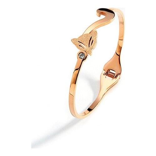 Fashion Women Frosted Fox Titanium Steel Bangle Rose Gold With Crystal Inlay Charm Bracelet & Bangle Girl Jewelry Wholesale