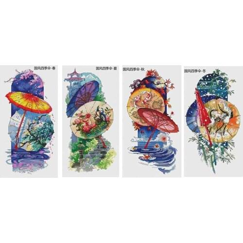 Guofeng Four Seasons Umbrella counted 11CT 14CT 18CT Cross Stitch Sets DIY Chinese Cross-stitch Kits Embroidery Needlework