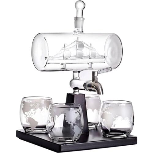 Whisky Decanter Globe Set with 4 Globe Whisky Glasses Tray Red Wine Bottle