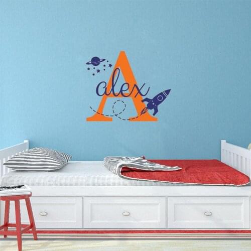 Makeyes Custom Names Airplane Wall Sticker Boys Cute Wall Decals Big Letters Personalized Names Space Ship Home Wall Decor Q234