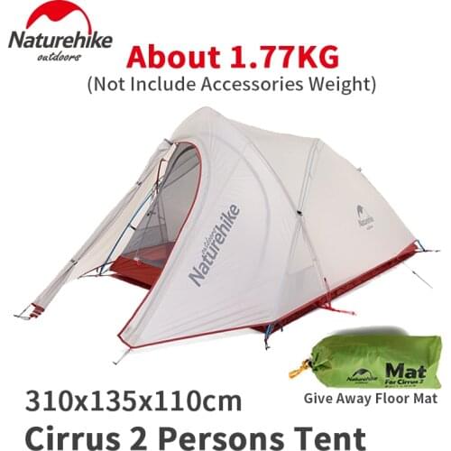 Naturehike Cirrus Fok 20D Nylon Camping Tent 1.77kg Ultralight Double Layer Sunscreen 2 Persons Tent Outdoor Hiking With Mat