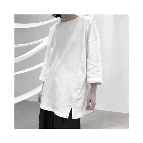 New summer loose design sense minority seven-sleeve pure color short-sleeve t-shirt men and women white t-shirt fashion