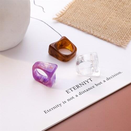 New Fashion Colorful Resin Transparent Finger Rings Acrylic Irregular Bohemian Ring Wedding Party Birthday Jewelry Gift