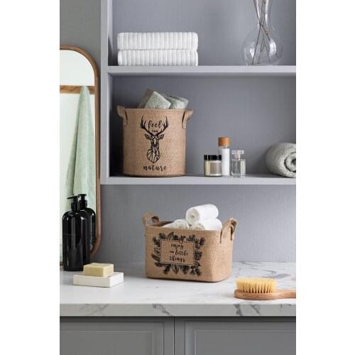 Situating new model straw different wicker basket 2'li Deer And Tropical Print Jute Basket