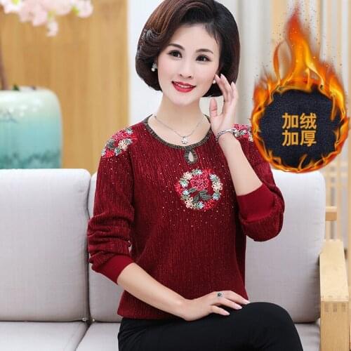 New Women Fashion Warm Sweater Autumn Floral Sweater Middle Aged Mother Sweater Thick Warm Long Sleeve