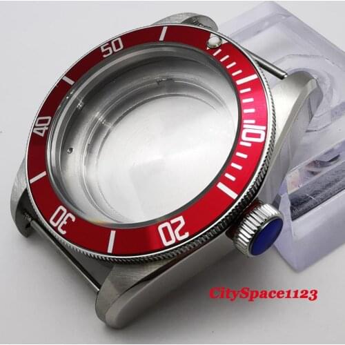 New Corgeut 41mm Red Bezel Steel watch Case Sapphire Glass Fit ETA 2836 Miyota 8215 movement