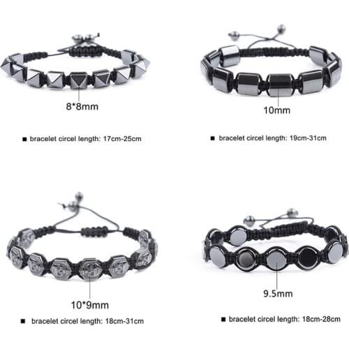 New Product Black Gallstone Bracelet Skull Head Square Pyramid Multi-style Adjustable Bracelet Hematite Bracelet In Stock
