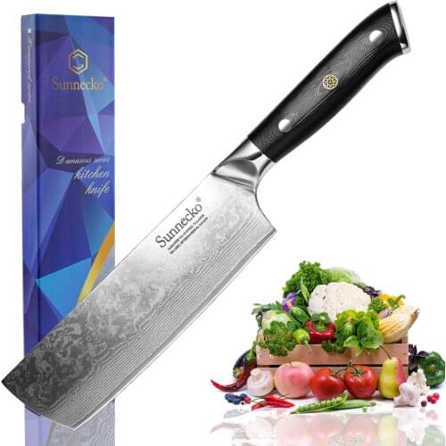 SUNNECKO 7" inch Cleaver Chefs Knife Japanese VG10 Core Kitchen Cooking Knives Razor Sharp Blade G10 Handle Damascus Steel Cut