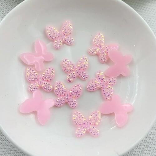 15*16mm Colorful Butterfly Flat Back Cabochon Rhinestone Applique 50pcs DIY Wedding Scrapbook Decor Home Figurine Craft -HB82