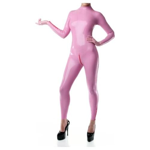 Pink Latex Catsuit Women Bodysuit Bondage BDSM Leotard Sexy Lady Handmade Rubber Catsuit Fetish with Back Zip no Mask