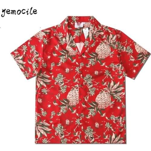 Pineapple print Hi hop Harajuku Men Wear Summer Casual Beach Shirts Loose Short Sleeve Shirt Street wear Japanese shirts for Men