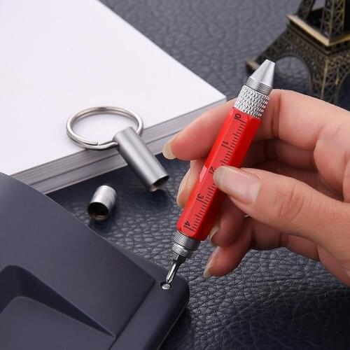 Rotating Rule Pens Touch Screen Tool Multi-function Pen 6-in-1 Metal Pen Screwdriver Hexagonal Carabiner Small Scale Ballpoint