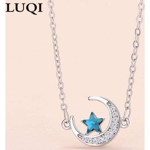 S925 silver plated white gold fashion exquisite star and moon zircon necklace SL2049