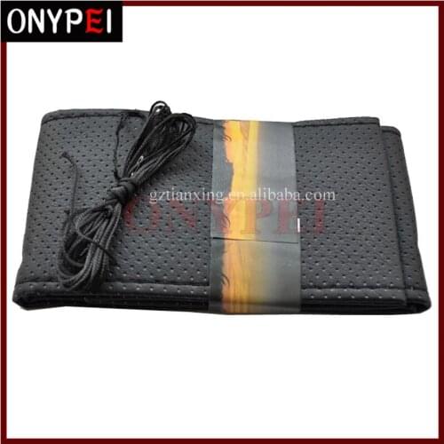 DIY PU Leather Soft Steering Wheel Cover With Needles & Thread Anti-slip M Black