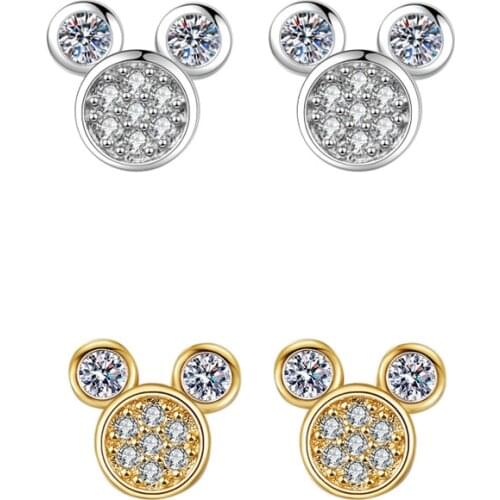 Cute Mouse Stud Earrings Mini Cartoon Animal Charm Crystals Fashion Jewelry Wholesale Wedding Gifts For Women 2021 New Luxury