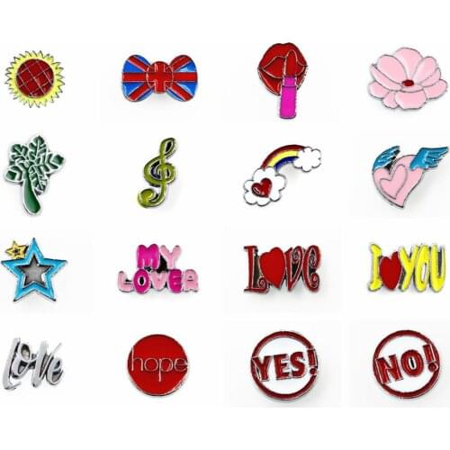 Sun Bow knot lotus Leaf I Love You Red lip Lover Slide Charms Alloy Enamel Slider For 8mm Bracelet Wristband DIY Jewelry Making