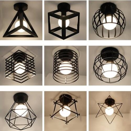 Modern nordic black wrought iron E27 led ceiling lamps for kitchen living room bedroom study balcony porch restaurant cafe hotel